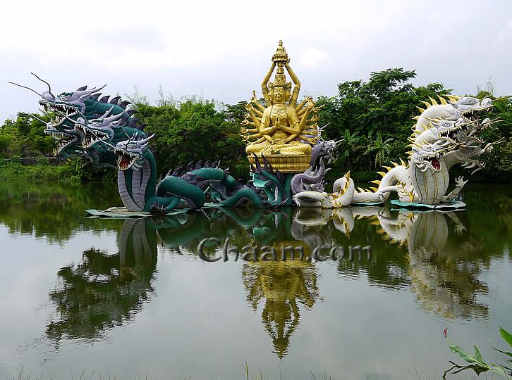 Golden Buddha protected by snakes