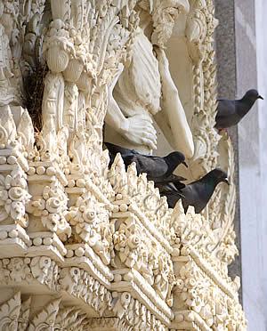 Decorated walls of the Buddhist temple Wat Tanot Luang in Thailand